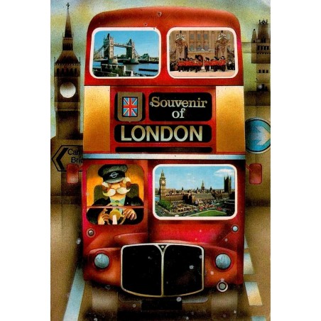 CPSM Londres Souvenir of London autobus rouge Tower Bridge Big Ben 1987