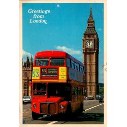 CPSM Londres Bus Rouge Route 53 Big Ben Westminster