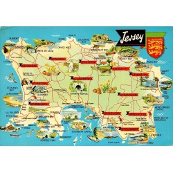 CPM Jersey carte illustrée des sites touristiques et paroisses des Îles Anglo-Normandes
