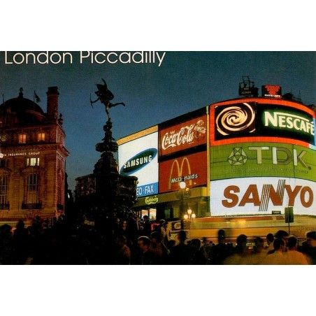 CPM Londres Piccadilly Circus enseignes lumineuses et fontaine d’Éros dans les années 1990