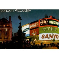 CPM Londres Piccadilly Circus enseignes lumineuses Nescafé et fontaine d’Éros années 1990