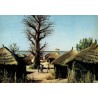 Village du Siné au Sénégal avec cases traditionnelles en chaume et habitants, carte postale CPM