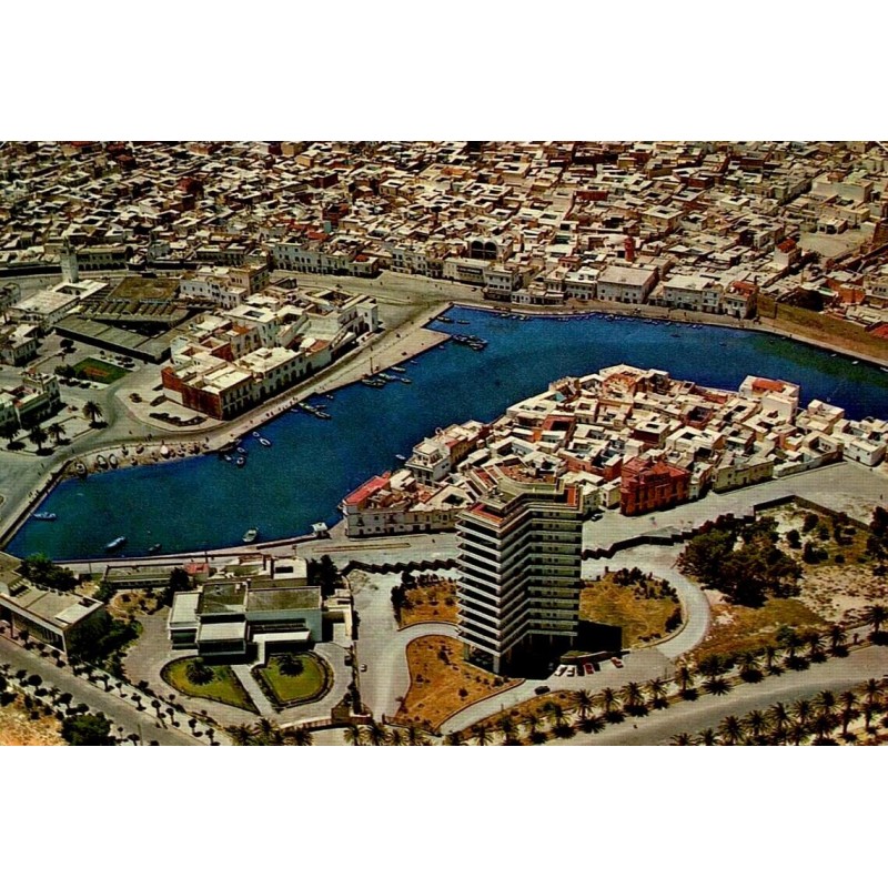 Vue aérienne du port et des quartiers de Bizerte en Tunisie, carte postale CPM en couleurs