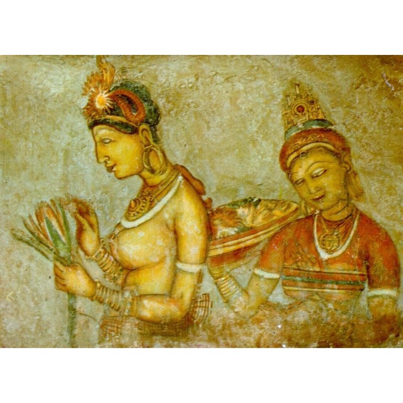 Fresques des Demoiselles de Sigiriya au Sri Lanka datant du Ve siècle, carte postale CPM