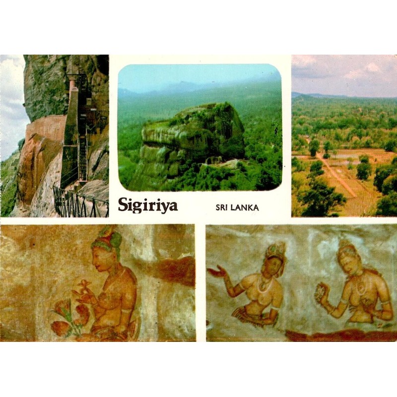 Multivues de Sigiriya avec rocher du Lion et fresques au Sri Lanka, carte postale CPM