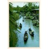Marché flottant de Damnoen Saduak en Thaïlande avec vendeurs en barques, carte postale CPM
