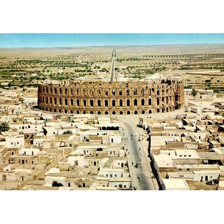 El Jem Colisée amphithéâtre romain et vue générale de la ville en Tunisie CPM