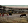 CPSM corrida montrant un picador à cheval face au taureau dans des arènes espagnoles