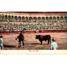 CPA photochromique montrant un picador à cheval face au taureau dans des arènes espagnoles