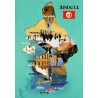 CPM Tunisie en forme de carte du pays illustrée par ses principales villes et destinations touristiques