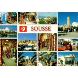 CPM Sousse en Tunisie, multivue des souks, du port, de la médina, du ribat et de la kasbah