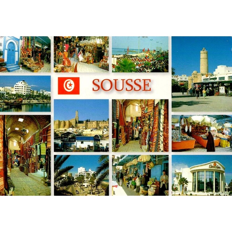 CPM Sousse en Tunisie, multivue des souks, du port, de la médina, du ribat et de la kasbah