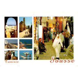 CPM Sousse Tunisie multivue avec médina, souk, port, plage et monuments historiques