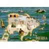 CPM Djerba carte touristique illustrée de l’île avec villes, phare et traditions tunisiennes