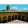 CPM Kairouan cour de la mosquée Sidi Sahbi avec arcades, coupole et minaret