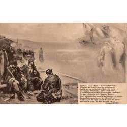 CPA patriotique avec soldats blessés, infirmières de la Croix-Rouge et poème de Georges Ricout
