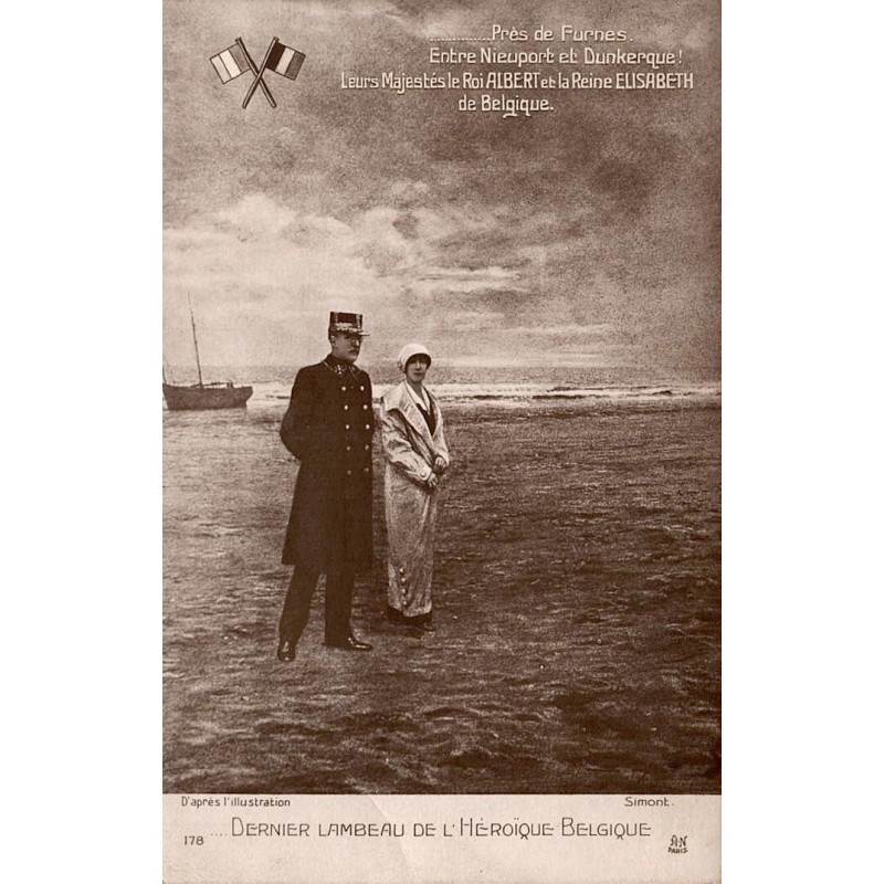 CPA Furnes roi Albert Ier et reine Élisabeth sur le dernier territoire libre de Belgique en 1914