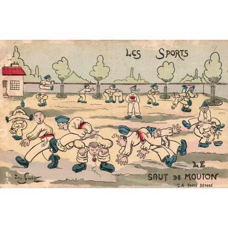 CPA Nancy soldats jouant au saut de mouton dans une caserne, dessin humoristique militaire de 1912