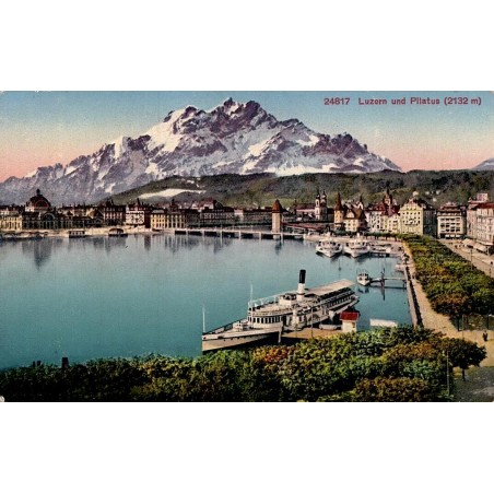 CPA Lucerne avec lac des Quatre-Cantons, bateaux à vapeur et mont Pilate enneigé