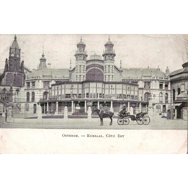 CPA Ostende Kursaal côté est avec fiacre