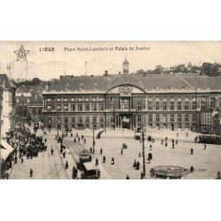 CPA Liège place Saint-Lambert animée avec Palais de Justice et tramways