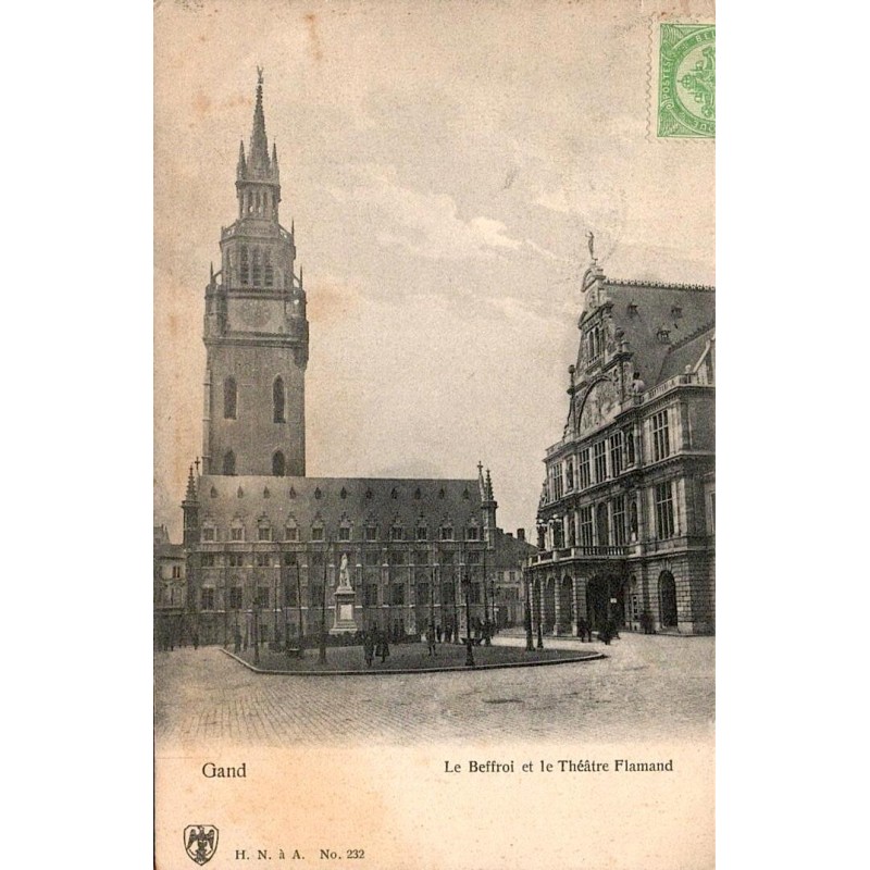 CPA Gand avec le beffroi et le Théâtre Flamand en Flandre-Orientale