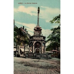 CPA colorisée de Liège montrant le Perron liégeois sur la place du Marché