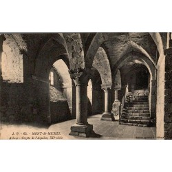 Carte postale ancienne de la crypte de l’Aquilon à l’abbaye du Mont-Saint-Michel (XIIᵉ siècle)