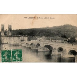 CPA Pont-à-Mousson avec pont sur la Moselle, abbaye Saint-Martin et Côte de Mousson