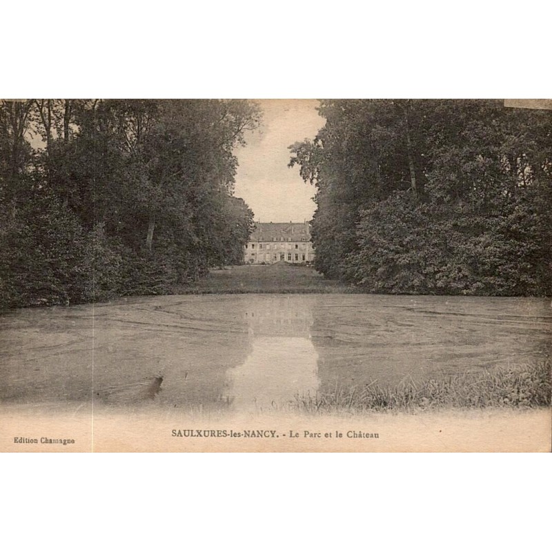 CPA Saulxures-lès-Nancy montrant le château et son parc depuis l’étang en 1914