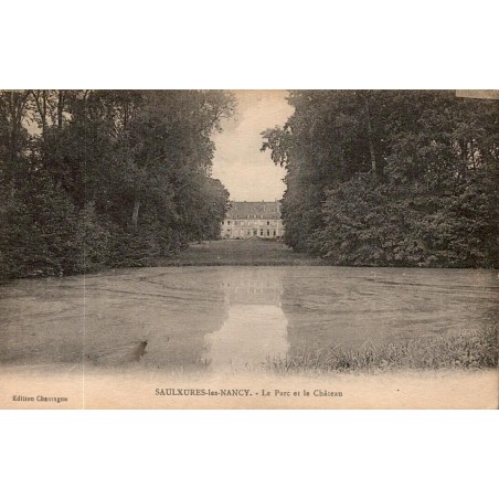 CPA Saulxures-lès-Nancy montrant le château et son parc depuis l’étang en 1914