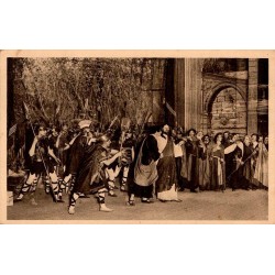 CPA Nancy montrant La Passion et la scène théâtrale de la Trahison de Judas vers 1905