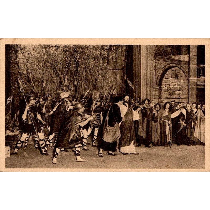 CPA Nancy montrant La Passion et la scène théâtrale de la Trahison de Judas vers 1905