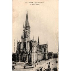 CPA Nancy église Saint-Épvre avec tramways et correspondance manuscrite datée de 1919