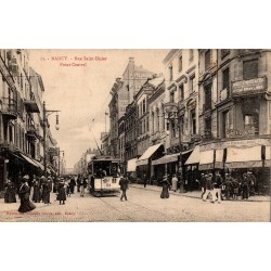 CPA circulée Nancy rue Saint-Dizier Point-Central avec tramway et doubles timbres Semeuse