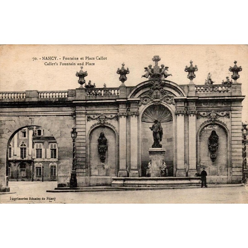 CPA Nancy fontaine monumentale et place Callot avec correspondance manuscrite