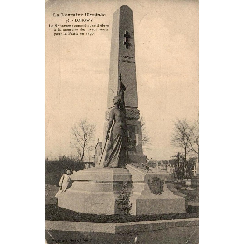 CPA Longwy monument des héros de 1870 avec oblitération Feldpost allemande