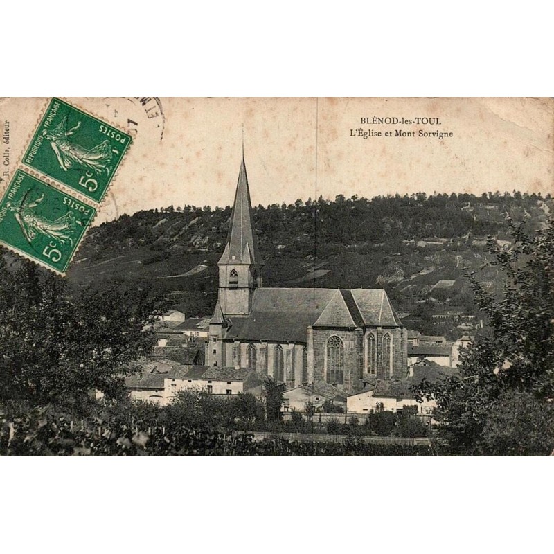 CPA Blénod-lès-Toul église et Mont Sorvigne, carte circulée en 1907
