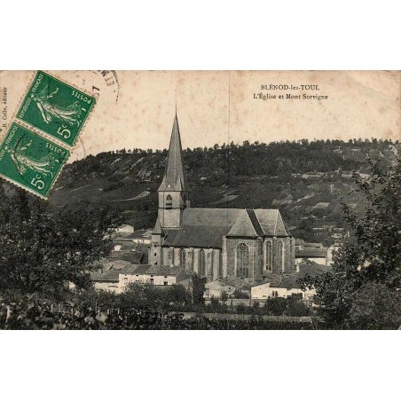 CPA Blénod-lès-Toul église et Mont Sorvigne, carte circulée en 1907