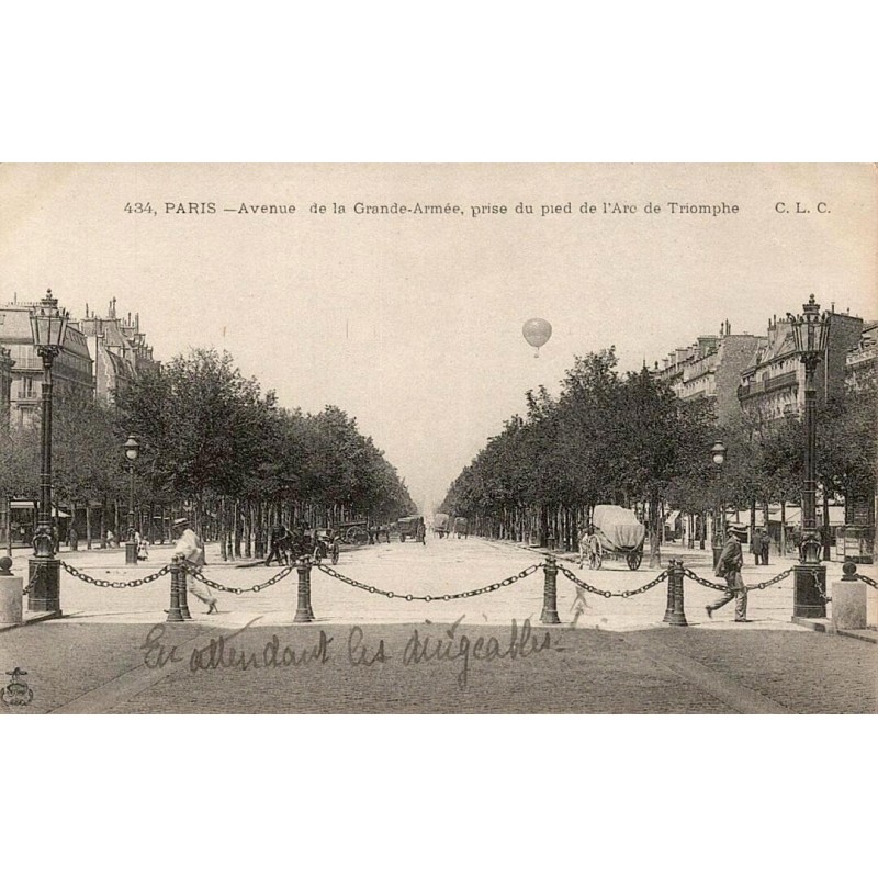 CPA Paris avenue de la Grande-Armée depuis l’Arc de Triomphe avec ballon