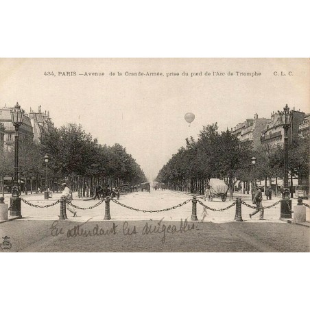 CPA Paris avenue de la Grande-Armée depuis l’Arc de Triomphe avec ballon