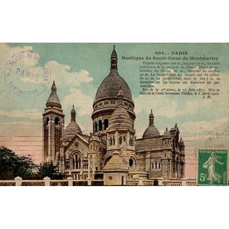 CPA Paris basilique du Sacré-Cœur de Montmartre carte postale colorisée