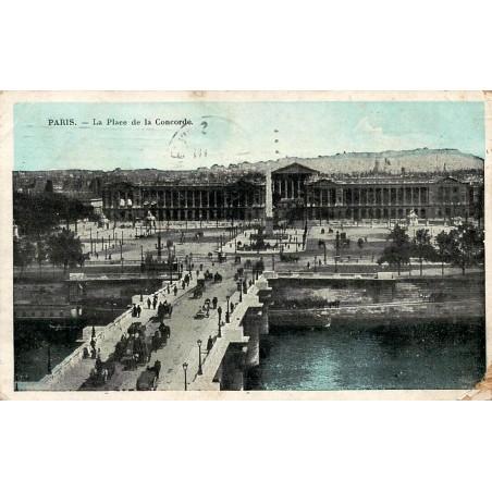 CPA Paris place de la Concorde vue depuis le pont avec attelages
