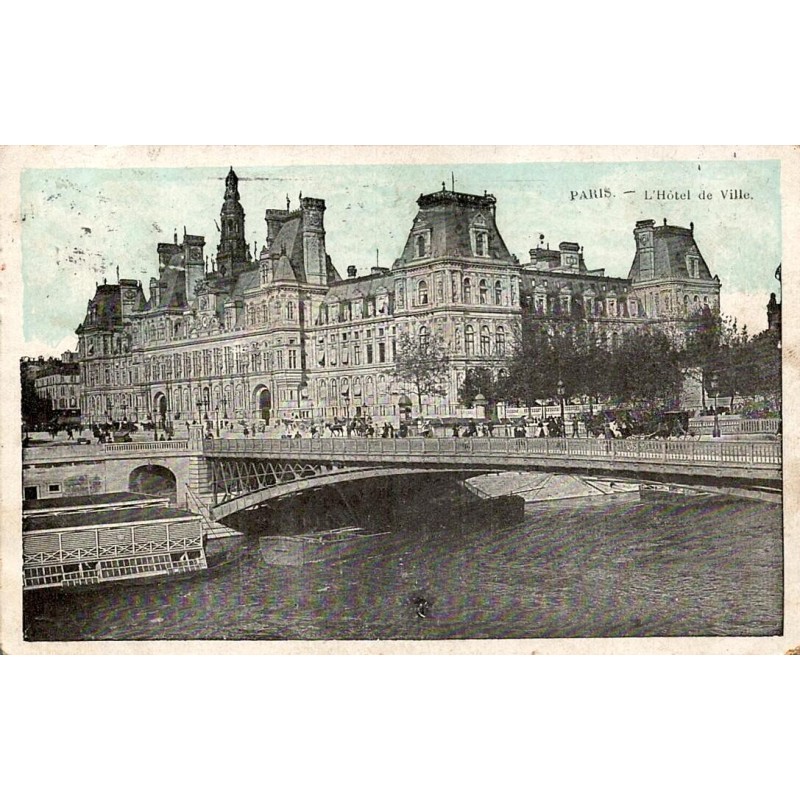 CPA Paris Hôtel de Ville et pont d’Arcole sur la Seine en 1906