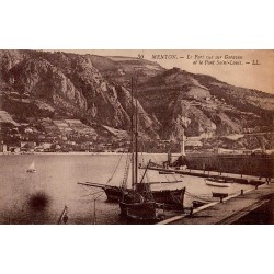CPA Menton port de Garavan et pont Saint-Louis Alpes-Maritimes