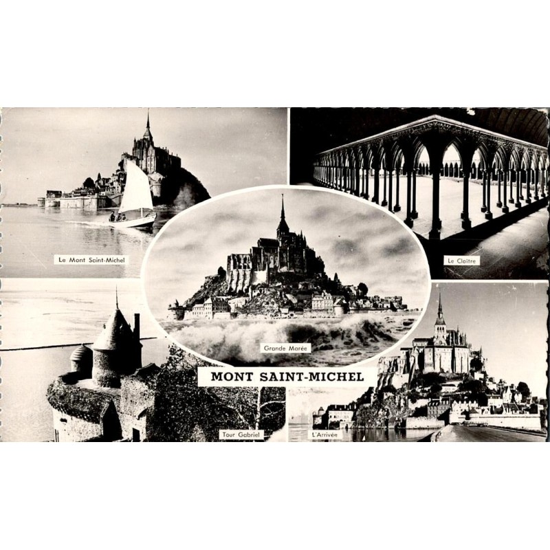 Carte postale ancienne du Mont-Saint-Michel avec cloître, Tour Gabriel et arrivée