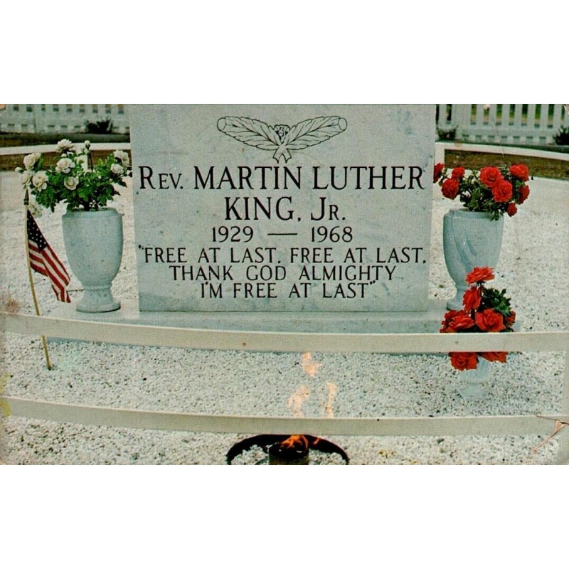 CPM Atlanta mémorial de Martin Luther King Jr., tombe fleurie et drapeau américain, 1974