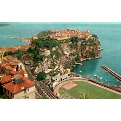 CPSM Monaco, vue du Rocher, Palais princier, port et ancien stade Louis-II
