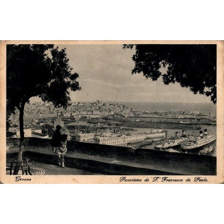 CPA Genes Italie panorama sur le port et paquebots depuis San Francesco da Paola avec enfants au premier plan