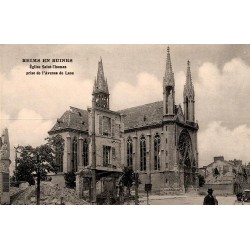 Carte postale ancienne de l’Église Saint-Thomas en ruines à Reims, prise depuis l’Avenue de Laon
